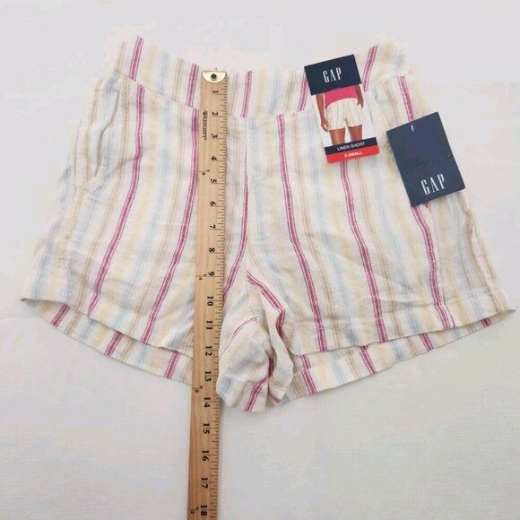 Gap Linen Shorts Womens Size XS Striped Yellow Pink High Rise - Picture 7 of 8